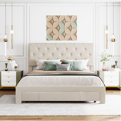 Storage Bed Velvet Upholstered Platform Bed With A Big Drawer -  Everly Quinn, EED857A628A0497A8AB4E81D67EDD529