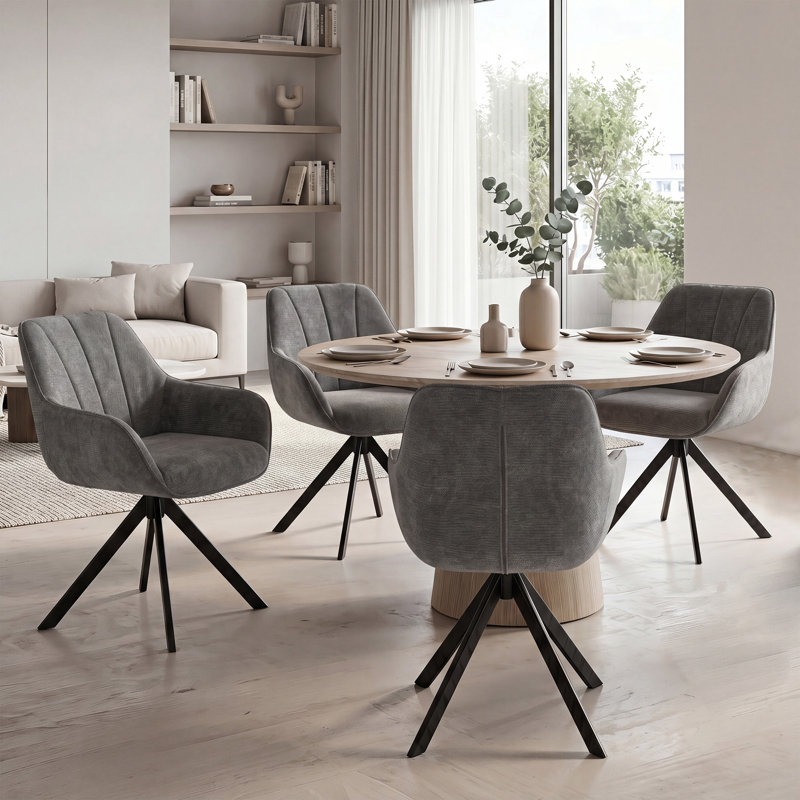 59cm Wide Upholstered Metal Side Chair (Set of 4), Dark Grey