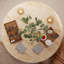 Travertine Look Round Coffee Table – Cross Legs End Table for Living Room-184369684