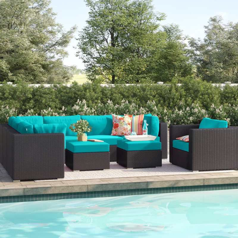 Convene 9 Piece Outdoor Patio Sectional Set, Turquoise