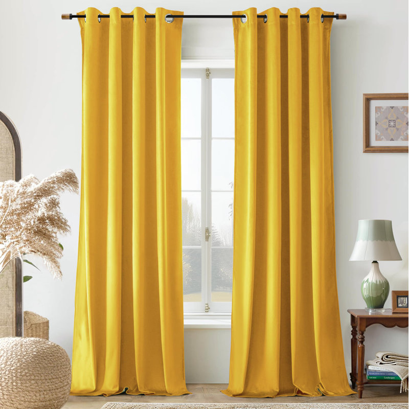 Velvet Curtains Room Darkening Curtains 2 Panel Set Super Soft luxury Grommet Curtains, 52" W x 84" L, Yellow
