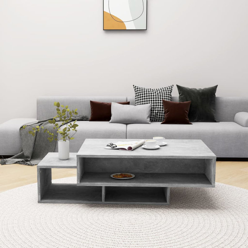 Godding Pedestal Coffee Table with Storage, Concrete Grey