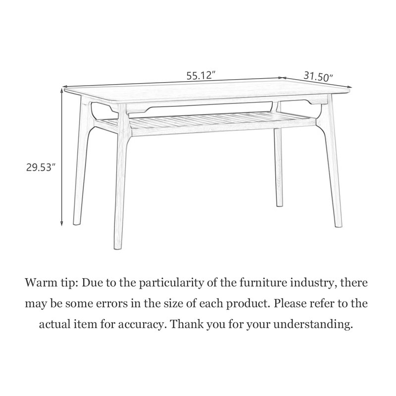 Minimalist Nordic Solid Wood Dining Table, Walnut, 29.53"H x 55.12"L x 31.50"W