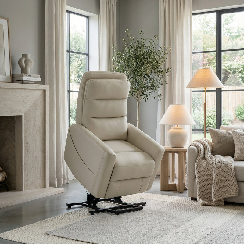 Latitude Run Oyster Faux Leather Power Lift Recliner with USB Charging and Side Storage, White