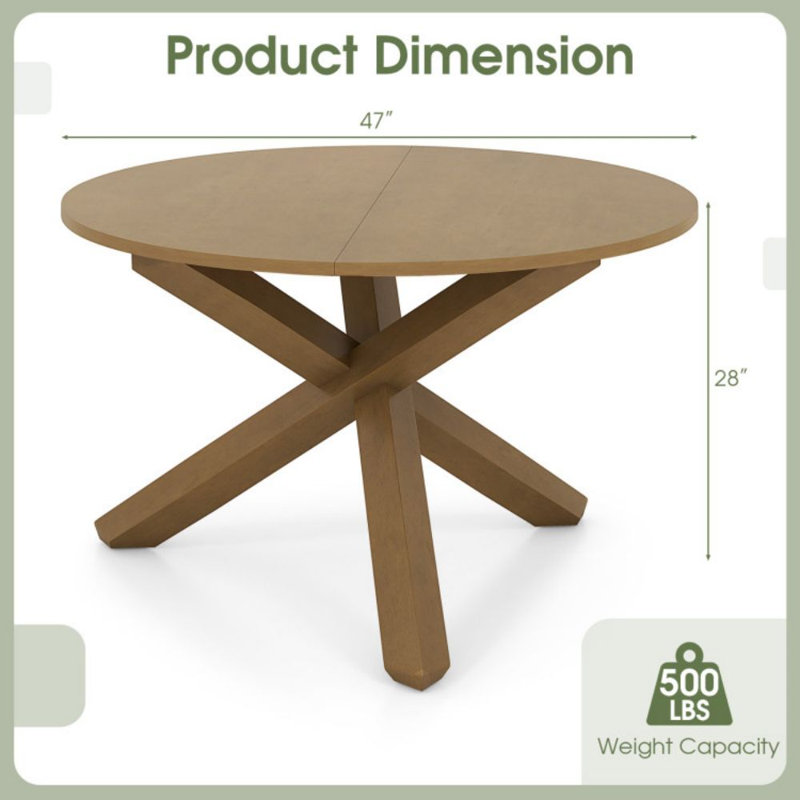  Table de salle à manger ronde 47 "avec pieds en bois d'acacia massif pour 4 à 6 personnes pour la cuisine