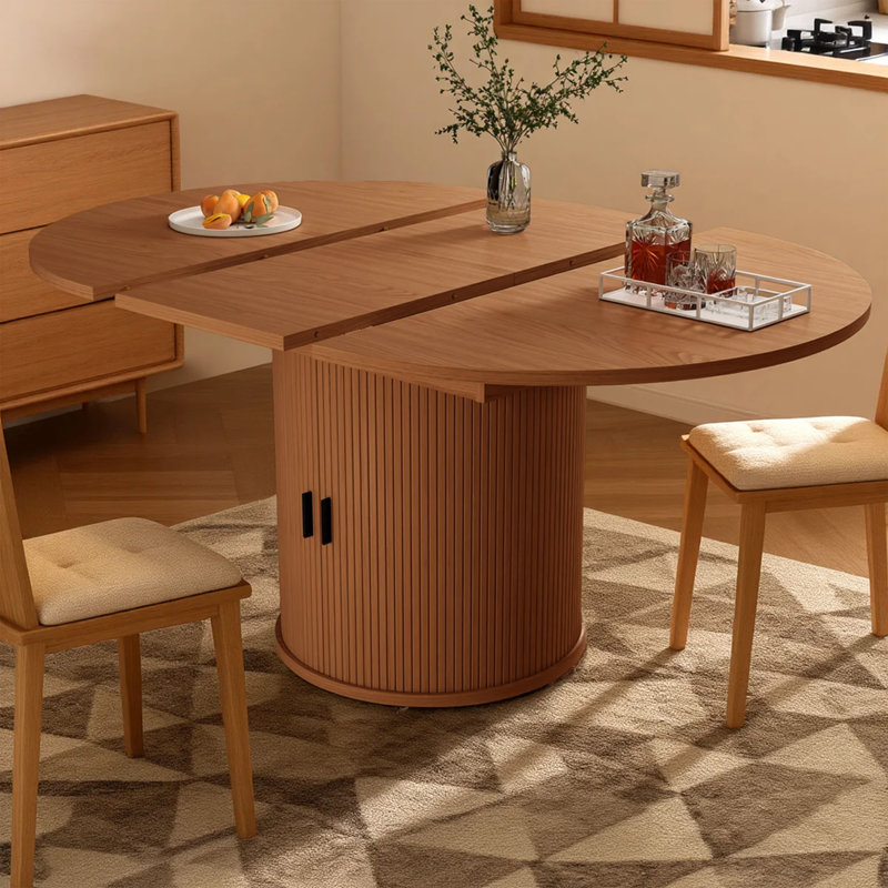 Table de salle à manger pour table de salle à manger extensible de 4 à 6,59 po avec tablette de rangement à 2 niveaux, meuble-lavabo rond ovale en bois avec base piédestal