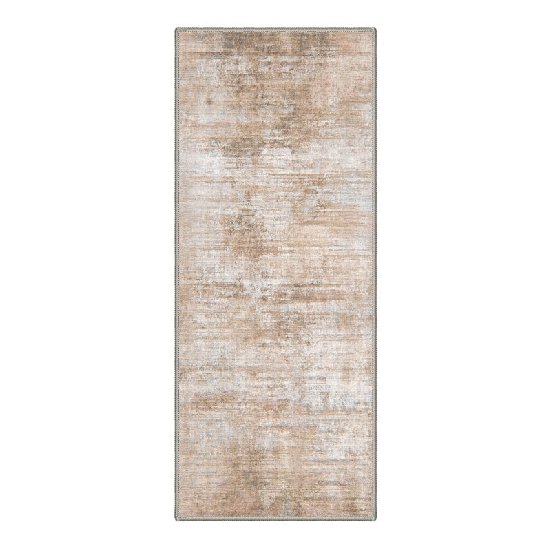Brush Strokes Ivory / Beige Indoor Abstract Area Rug,Machine Washable,With Non-Slip Backing, Runner 2'3" x 6', Ivory,Beige