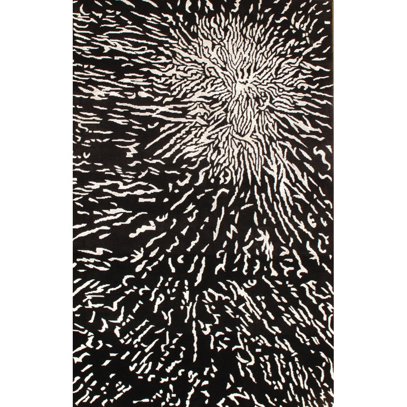 Tibetan Wool Abstract Area Rug in Black/Ivory