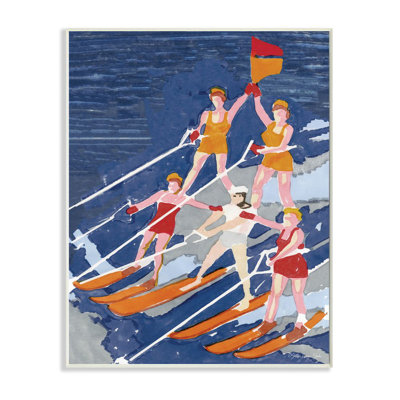 Retro Waterski Team Aerobic Pyramid Watercolor Painting Wall Plaque Art by Stellar Design Studio