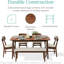Ensemble de salle à manger en bois 6 pièces, ensemble de table et chaises rembourrées de style Mid-Century avec banc, pieds en bois d'hévéa - noyer / crème