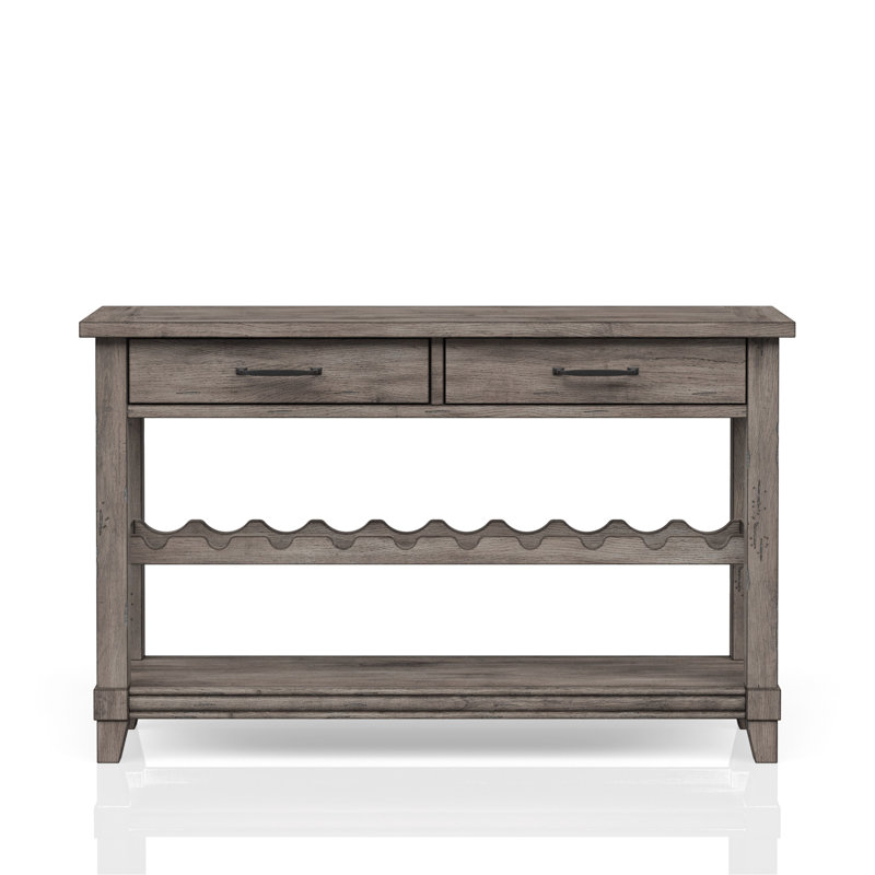 Console en bois massif gris avec support pour bouteilles de vin 48,69 po Large rangement rustique