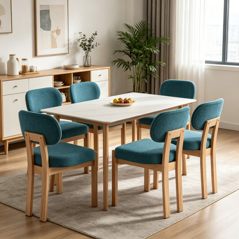 Chaise rembourrée en bois massif Inelda, 6, Sarcelle
