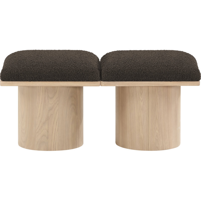 Banc rembourré Husnan, H 17,5 po x l 36 po x P 15,5 po, Tissu brun bouclé, Naturel