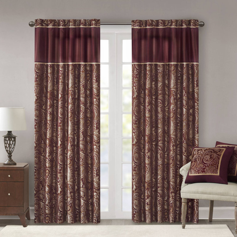 Aubrey Jacquard Burgundy Curtain Panel Pair 50x95", 50" W x 95" L, Burgundy