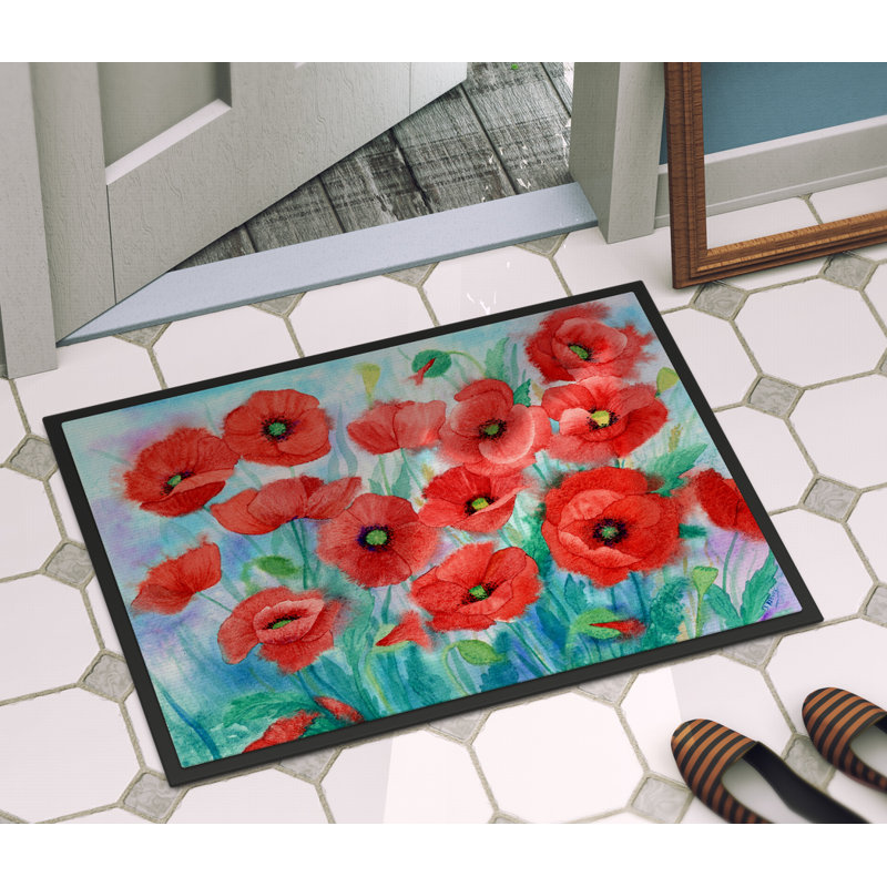 Tapis d'extérieur antidérapant Urich Poppies, Rectangle 2 pi x 3 pi