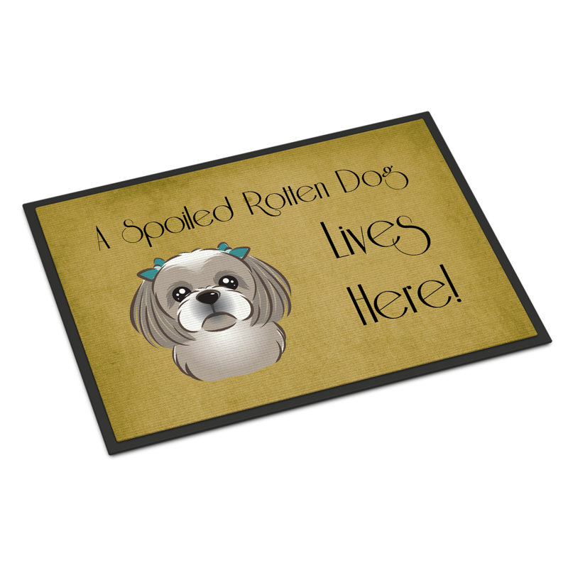 Paillasson d’extérieur antidérapant wallburg Shih Tzu, Rectangle 1 pi 6 po x 2 pi 3 po, Argent gris