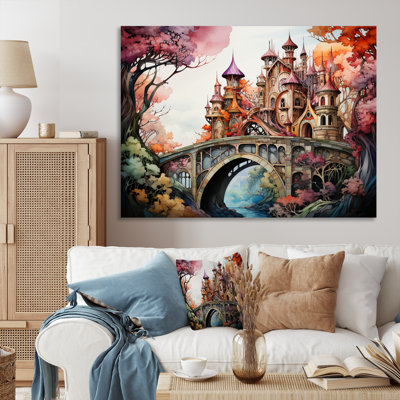 Beige Bridge Whimsical Archway, reproduction d'art sur toile encadrée