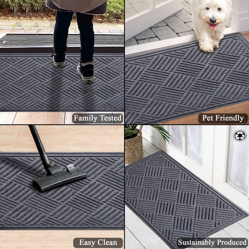 Odafe Indoor/Outdoor Non-Slip Heavy-Duty Polypropylene Doormat with Rubber Backing – Checkered Design, 18" W x 30" L