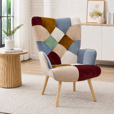 Fauteuil décoratif à haut dossier pour chambre et coin lecture Floral Patchwork