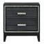 Table de chevet noire vieillie à 2 tiroirs avec butées de sécurité - Meuble de rangement pour chambre en bois d'hévéa massif