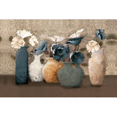 Pots And Blue Flowers - Wrapped Canvas Painting