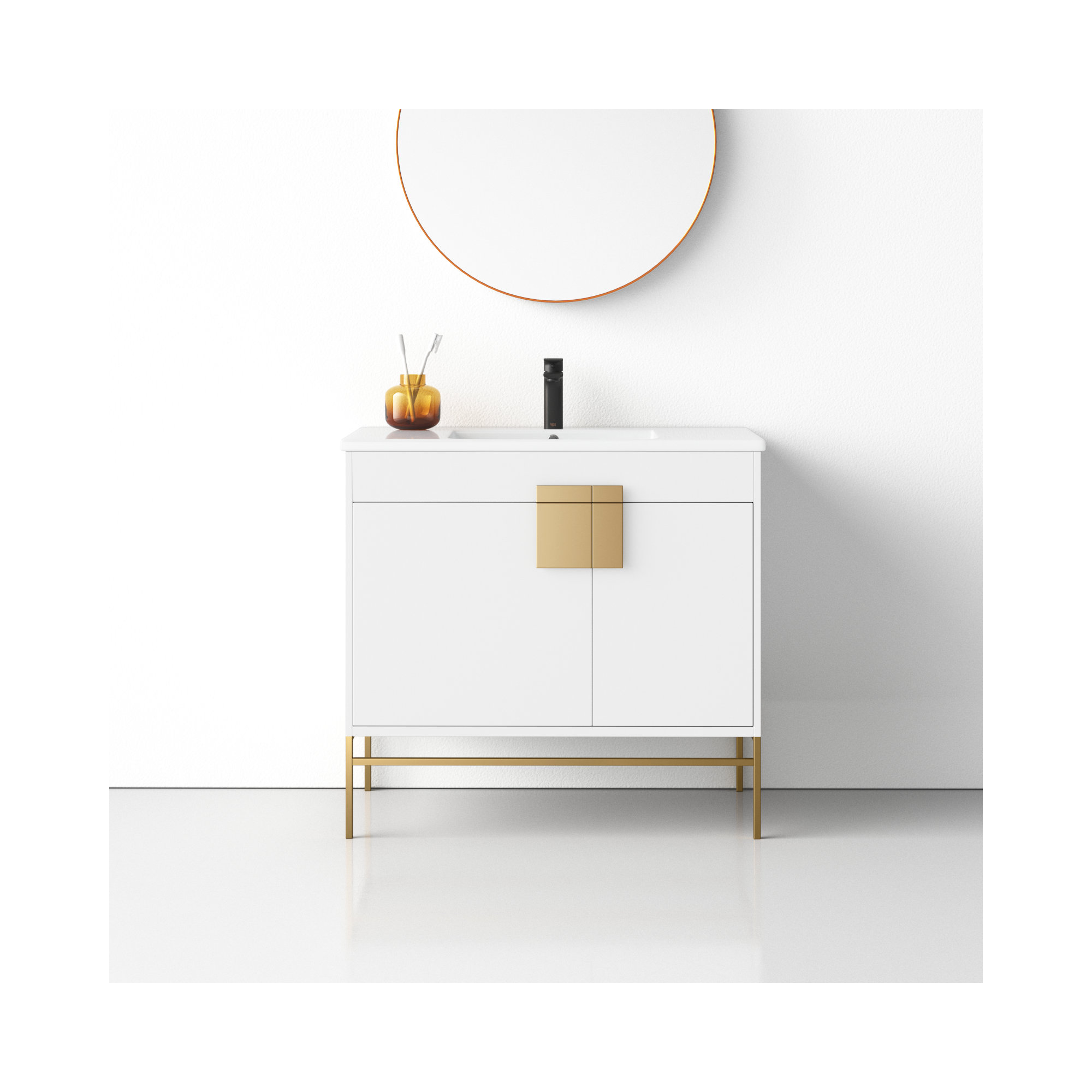 Maisie 36'' Single Bathroom Vanity, Satin Brass, White