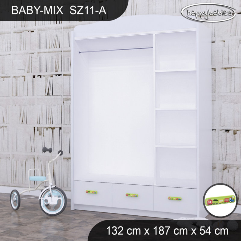 Baby 3 Door Wardrobe, Green/White