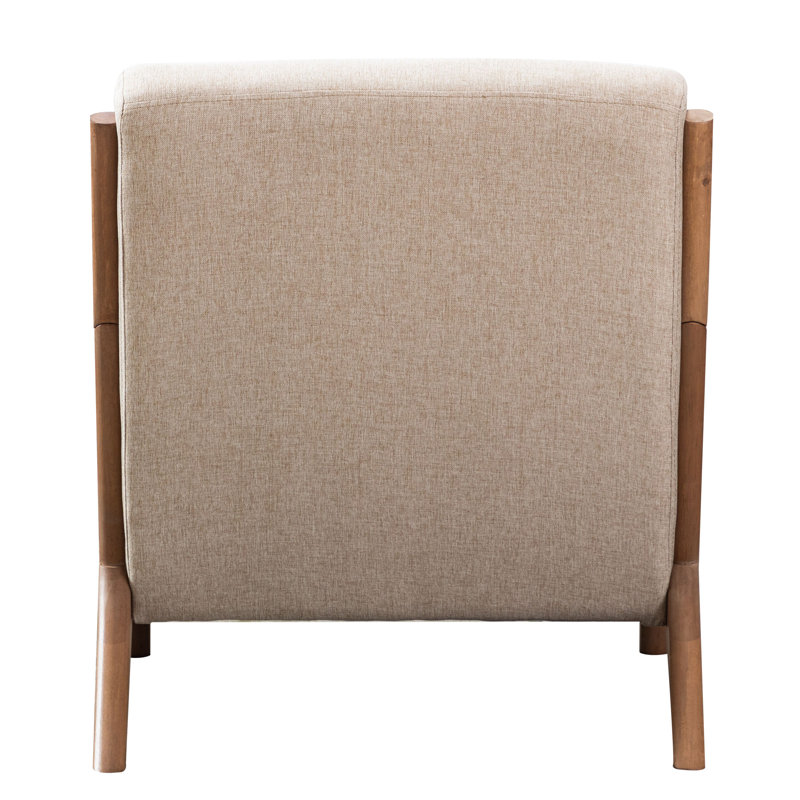 Hertford 26" Wide Mid Century Upholstered Solid Wood Accent Chair with an Extra Pillow, Beige 