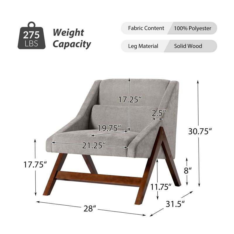 Venancio 28"W Modern Upholstered Arm Chair With Solid Wood Legs And Lumbar Pillow(Set Of 2), Tan Polyester