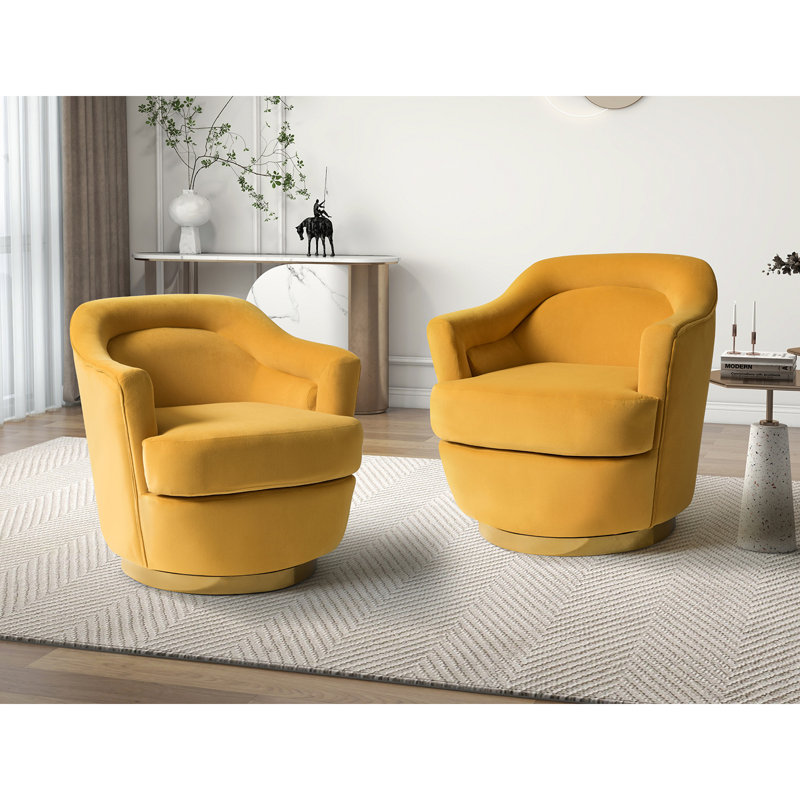 Lundquist Velvet Swivel Barrel Chair, Mustard Velvet