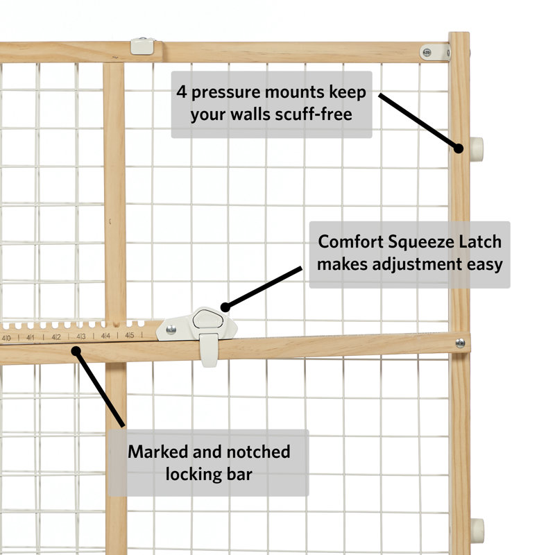 Natural Wood and White Wire Mesh Retractable Pet Gate