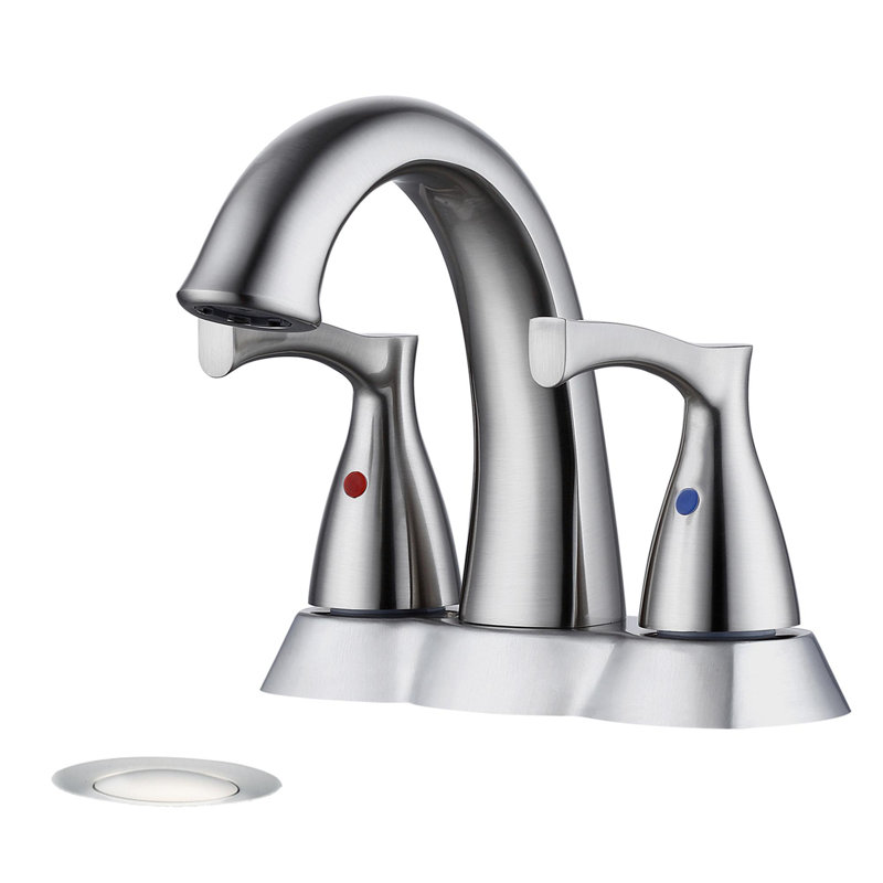 Robinet de lavabo de salle de bain avec bonde escamotable et 2 poignées, Nickel brossé