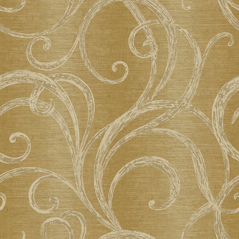 Papier peint à volutes de caramel et senna Seabrook Designs, Caramel métallique