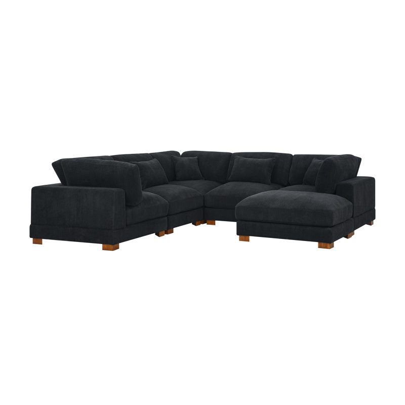 Canapé modulaire Middale, Velours côtelé noir