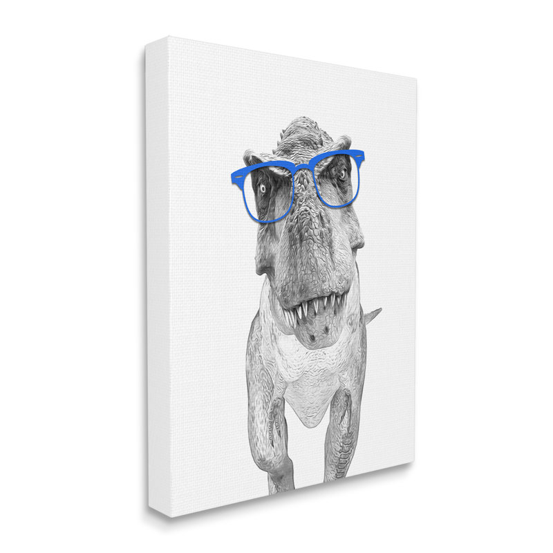 «Adorable», T-Rex, dinosaure bleu, lunettes bleues, illustration sur toile surdimensionnée par Annalisa Latella, Toile tendue