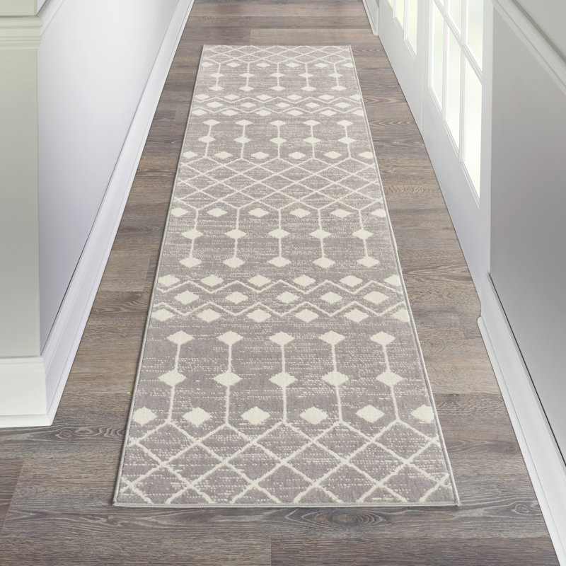 Tapis gris / blanc Vigue, Tapis de couloir 2 pi 3 po x 12 pi