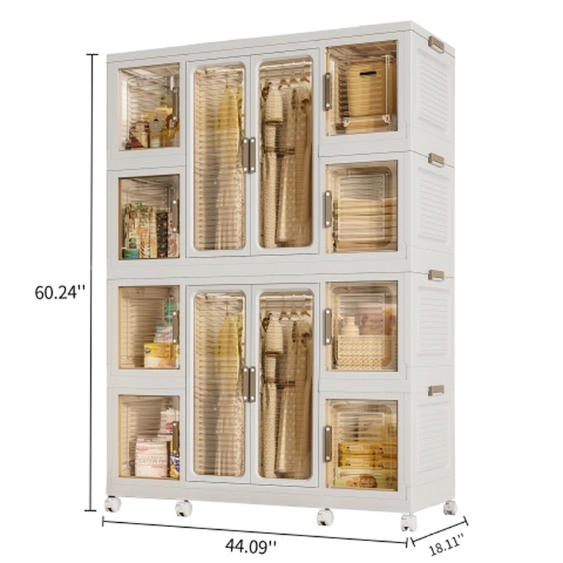 Grande armoire de rangement portative avec 8 petites armoires de rangement et 2 tringles de suspension pour les articles. 12, tringles, portes magnétiques. Pour les vêtements, les articles. Pp et abdos forts Rapide à assembler. Blanc