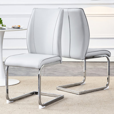 Of 2 Gray Pu Chairs, Arched Metal Legs, High Resilience Sponge, Simple Line Design Dining Chair 2, Ergonomic Leg Design, Comfortable