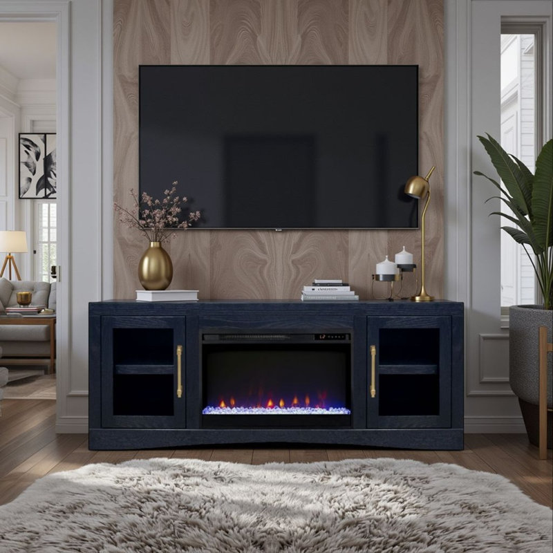 Meuble télé 65 po Heritage pour téléviseur jusqu'à 75 po Heritage, finition clou de girofle, Bleu, 26" H x 65" W x 17" D