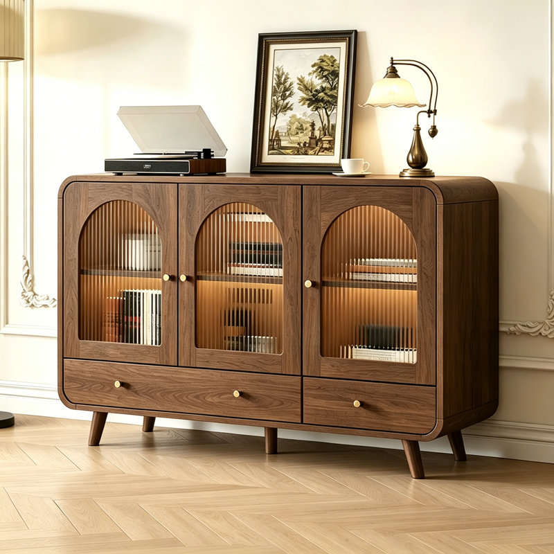 Classic Walnut Retro Solid Wood Sideboard