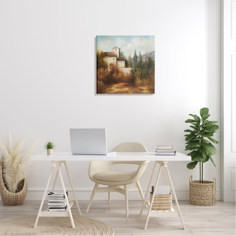 «Countryside Estate Warm Autumn Field Villa Landscape» par Theo Beck, peinture sur toile tendue, H 24 po x l 24 po x P 1,5 po