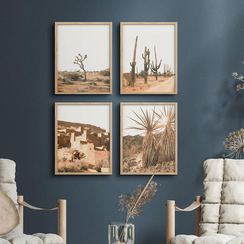 " Framed Desert Cactus Texas Arizona Set Of 4 Landscape Wall Decor Prints " 4 - Pieces, H 14 po x l 11 po x P 1 po, Naturel