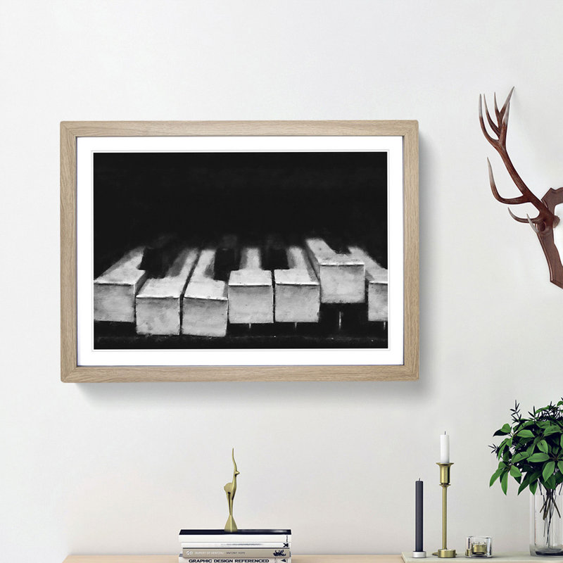 Broken Piano Keys Abstract - Picture Frame Painting Print, Oak Framed, 62cm H x 87cm W x 2cm D