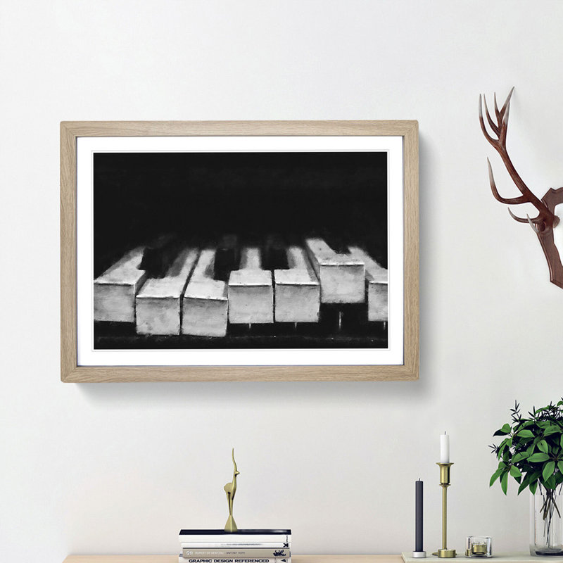 Broken Piano Keys Abstract - Picture Frame Painting Print, 62cm H x 87cm W x 2cm D, Oak Framed