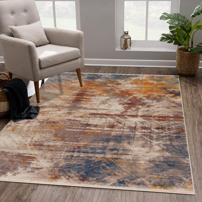 Distressed Geometric Abstract Overlay Area Rug