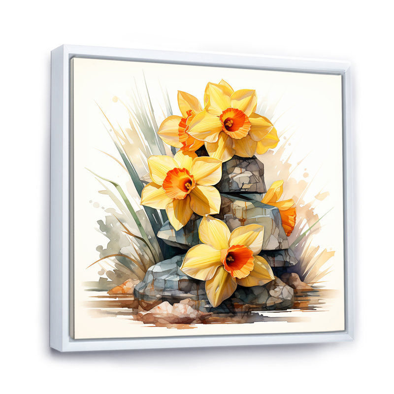 Jaune jonquille Gardn Beauty II - Jonquille, art mural, Cadre flottant blanc, H 16 po x l 16 po x P 1 po