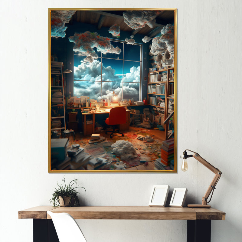 «Dreamy Office I» sur toile, H 40 po x l 30 po x P 1,5 po, Cadre flottant doré