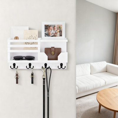 Wall Mounted Mail And Key Holder With Shelf, Entryway Organizer With 4 Hooks, Decorative Storage For Keys, Mail, Phones And Personal Items