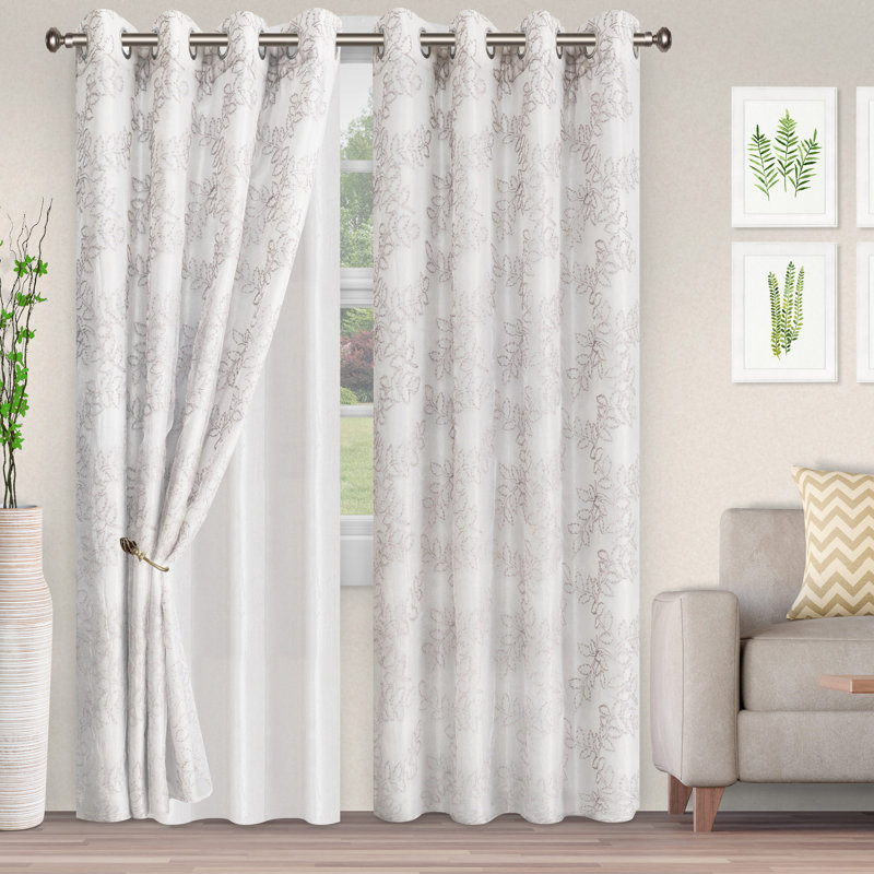 Planchard Sheer Curtain Pair, 52" W x 96" L, Gray