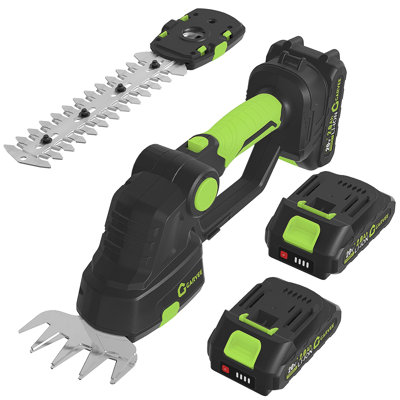 Dual Outdoor Gardening Power Tools, 20V Variable Airflow Leaf Blower and PP Metal Handheld Hedge Trimmer Kit, Black & Green Finish